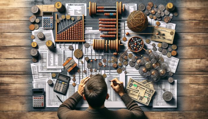 How Much Debt Do You Need to Consolidate: A UK Guide | DCL Individual compiling a comprehensive list of debts on a cluttered desk with financial documents and a calculator.