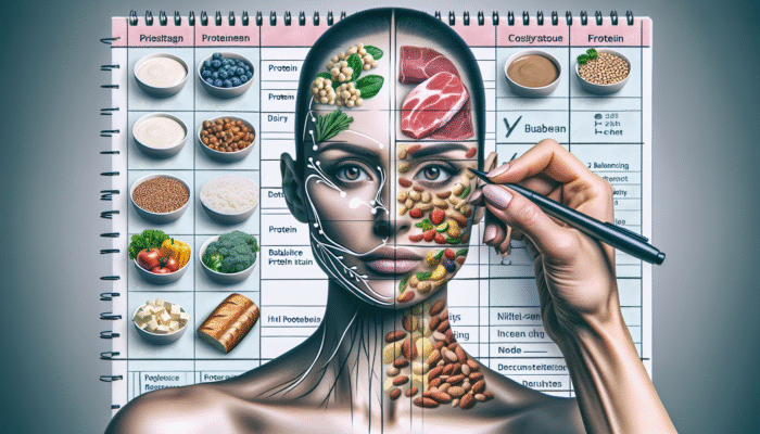 An individual planning meals with a variety of protein sources and fibre-rich foods for balanced protein intake.