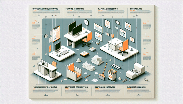 Infographic displaying average costs associated with office clearance services on a modern design background.