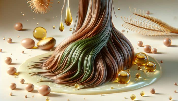Lush hair strands with strong roots nourished by castor and avocado oils.