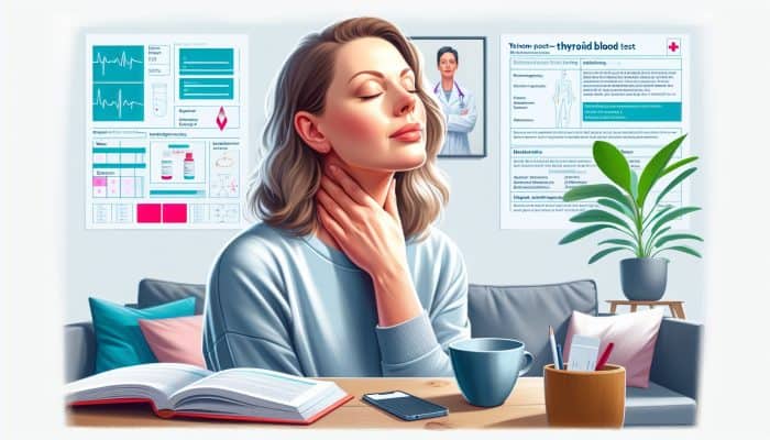Person in Bristol monitoring health post-thyroid test, checking symptoms at home amidst daily activities.