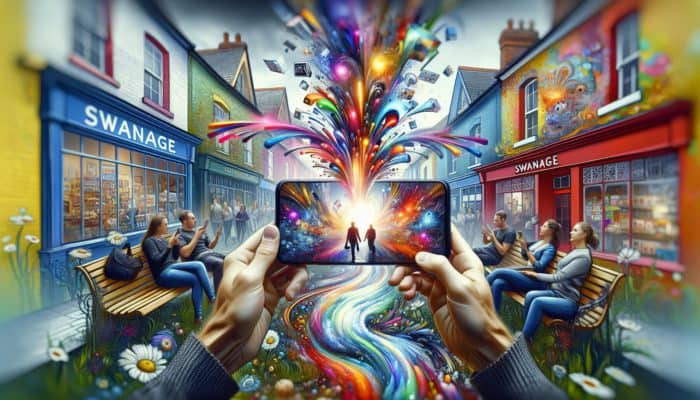 Young demographic engaging with vibrant video content on TikTok and Instagram, featuring Swanage businesses and testimonials.