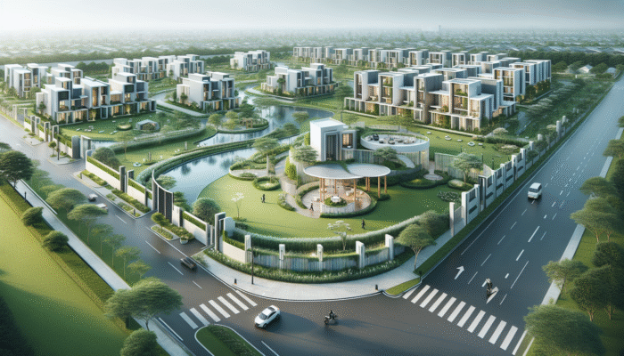 A serene gated community with CCTV, patrols, lush parks, modern clubhouse, near schools and shops, clear HOA rules.