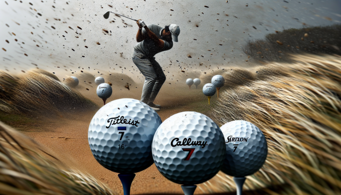 Golfer adjusting swing on South African course with Titleist, Callaway, Srixon balls, varying grass, windy, using different tees.