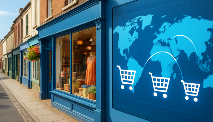 Vibrant Bridport shop integrating WooCommerce e-commerce carts and global maps for UK business expansion.