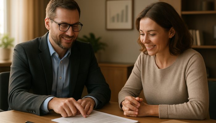 Combine Payday Loans Into One Affordable Deal: Save Money Today | DCL UK debt advisor guiding borrower through consolidation documents in serene office with charts